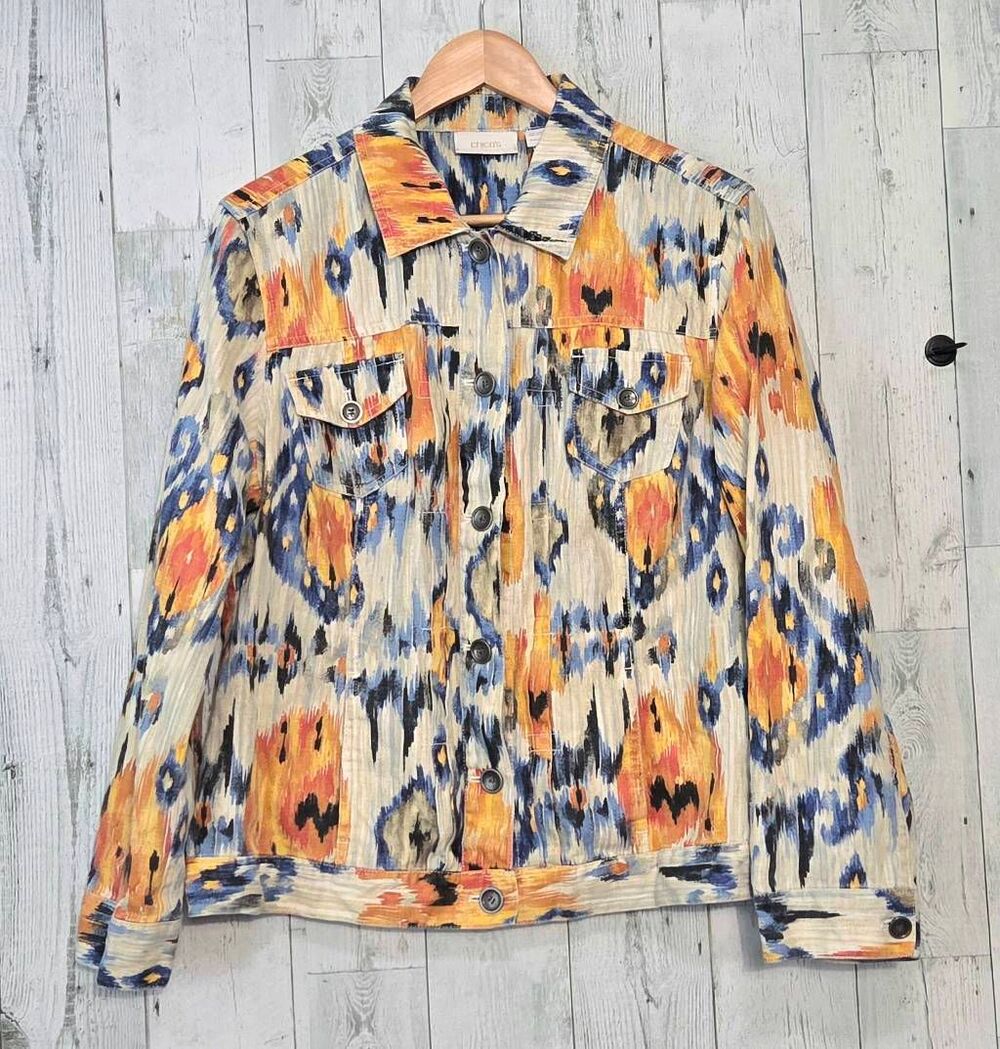 Chico's Painterly Southwestern Print Lightweight Jacket Sz. 2/L